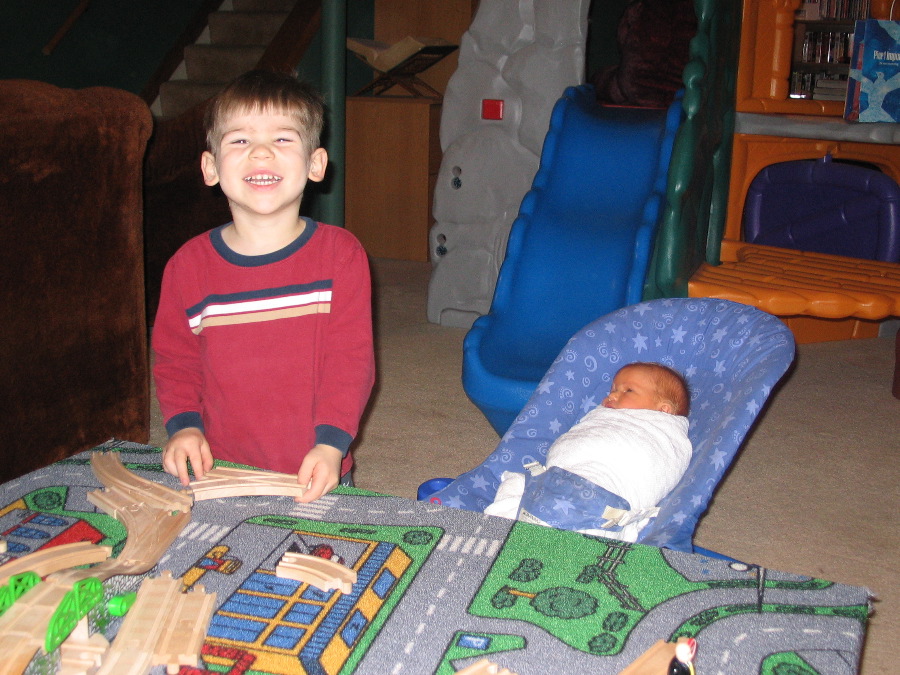 Look, Mom, Zoey's playing trains!